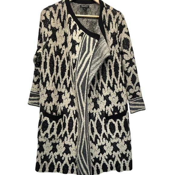 Lucky Brand Live in Love Cardigan Wmns 1X Black Cream Open Sweater Pockets Boho - Picture 12 of 12